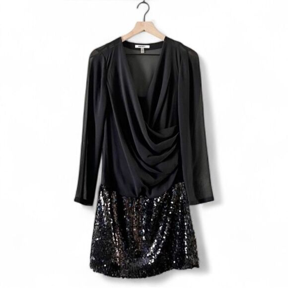 Dknyc Black Sequin Pailette Cowl Neck Mini Dress Sz S - Picture 1 of 10